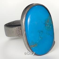 Native American Navajo Turquoise Ring Sz 7.5 Sterling Silver Kingsman Turquoise