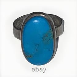Native American Navajo Turquoise Ring Sz 7.5 Sterling Silver Kingsman Turquoise