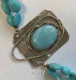 Native American Navajo Turquoise Silver Pendant and Turquoise Bead Necklace