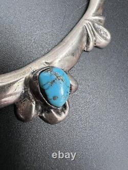 Native American Navajo Turquoise & Sterling Cast Panel Necklace 63grms