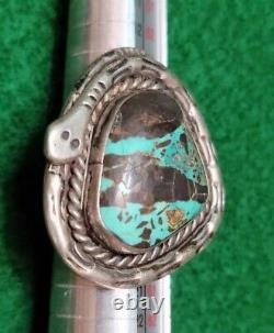 Native American Navajo Turquoise & Sterling Silver 925 Snake Ring Size 8 Signed