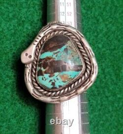Native American Navajo Turquoise & Sterling Silver 925 Snake Ring Size 8 Signed