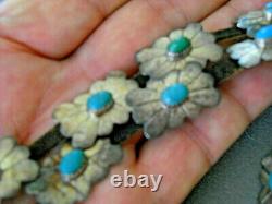 Native American Navajo Turquoise Sterling Silver Etched Sunburst Concho Hatband