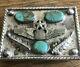 Native American Navajo Turquoise Sterling Silver Handmade Ww Ii Era Belt Buckle