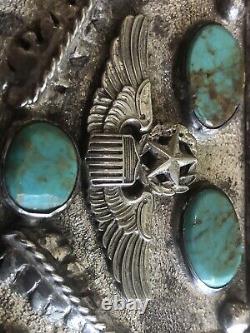 Native American Navajo Turquoise Sterling Silver Handmade WW II Era Belt Buckle
