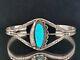 Native American Navajo Turquoise And Leaf Sterling Bracelet Size 6.25