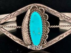 Native American Navajo Turquoise and Leaf Sterling Bracelet Size 6.25