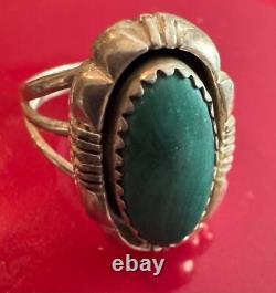 Native American Navajo Turquoise and Sterling Ring signed L Yazzie