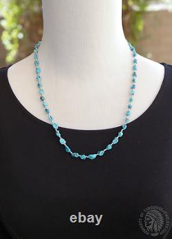 Native American Navajo Vintage Silver & Turquoise Nugget Beads Necklace 22 inch