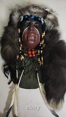Native American Navajo Warrior Spirit Mask LARGE Wall Hanging Real Fur