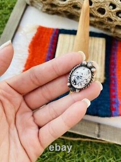 Native American Navajo White Buffalo And Sterling Silver Adjustable Ring