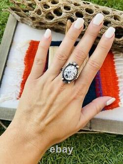 Native American Navajo White Buffalo And Sterling Silver Adjustable Ring