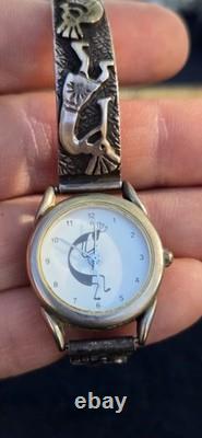 Native American Navajo Women's 925 Sterling Silver Kokopelli Flute Player Watch