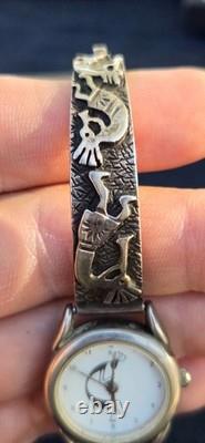 Native American Navajo Women's 925 Sterling Silver Kokopelli Flute Player Watch