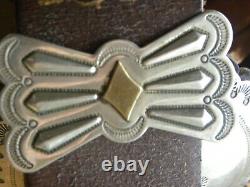 Native American Navajo XLG Leather Backed CONCHO BELT, Nickel Silver, 42 45