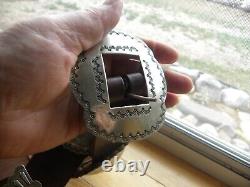 Native American Navajo XLG Leather Backed CONCHO BELT, Nickel Silver, 42 45