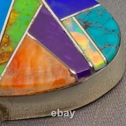 Native American Navajo Yazzie Sterling Silver Multi-Stone Inlay Pendant Stamped