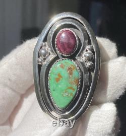 Native American Navajo artist W. Johnson's sterling turquoise ring sz. 6.75 24g