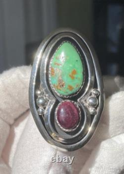 Native American Navajo artist W. Johnson's sterling turquoise ring sz. 6.75 24g