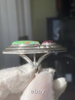 Native American Navajo artist W. Johnson's sterling turquoise ring sz. 6.75 24g