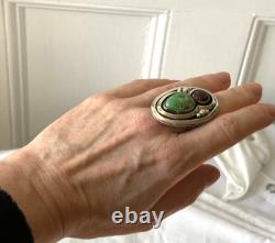 Native American Navajo artist W. Johnson's sterling turquoise ring sz. 6.75 24g