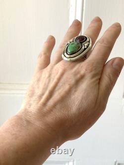 Native American Navajo artist W. Johnson's sterling turquoise ring sz. 6.75 24g