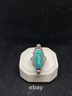 Native American Navajo fox turquoise Sterling Silver Ring Size 7.25 signed