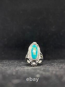 Native American Navajo fox turquoise Sterling Silver Ring Size 7.25 signed