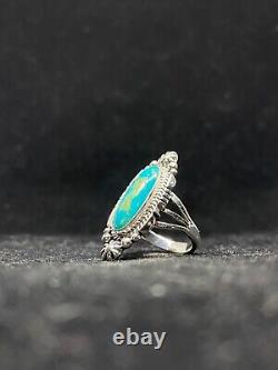 Native American Navajo fox turquoise Sterling Silver Ring Size 7.25 signed