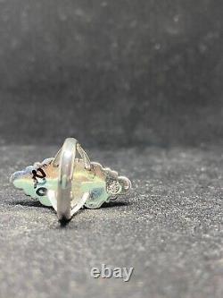 Native American Navajo fox turquoise Sterling Silver Ring Size 7.25 signed