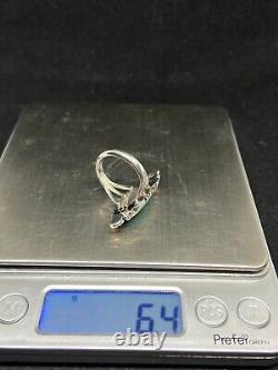 Native American Navajo fox turquoise Sterling Silver Ring Size 7.25 signed