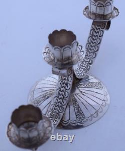 Native American, Navajo hand stamped sterling silver candelabra 3 candle holder