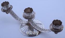 Native American, Navajo hand stamped sterling silver candelabra 3 candle holder