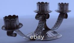 Native American, Navajo hand stamped sterling silver candelabra 3 candle holder