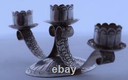 Native American, Navajo hand stamped sterling silver candelabra 3 candle holder