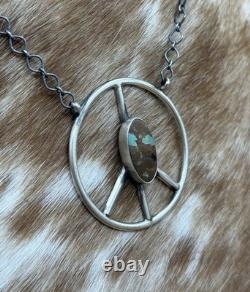 Native American Navajo handmade Sterling Silver Turquoise Peace Hippie Necklace