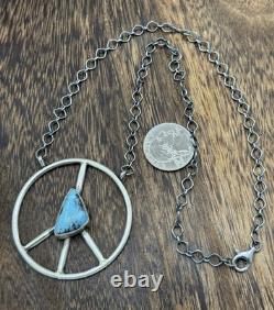Native American Navajo handmade Sterling Silver Turquoise Peace Hippie Necklace