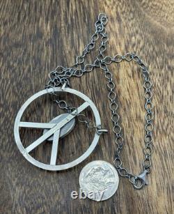 Native American Navajo handmade Sterling Silver Turquoise Peace Hippie Necklace