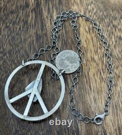Native American Navajo handmade Sterling Silver Turquoise Peace Hippie Necklace