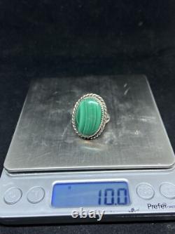 Native American Navajo malachite Sterling Silver circular Ring Size 10