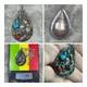 Native American Navajo Silver Turquoise Coral Large Drop Pendant With Necklace
