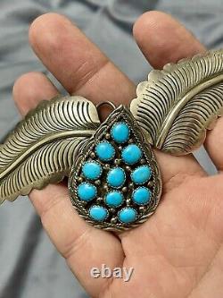 Native American Navajo sterling silver 925 feather turquoise necklace