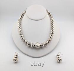 Native American Necklace and Earrings Set Navajo Pearls Handmade Sterling Silver
