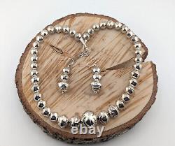 Native American Necklace and Earrings Set Navajo Pearls Handmade Sterling Silver