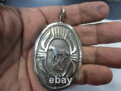 Native American Oval Pendant with HORSE Sterling Silver signed