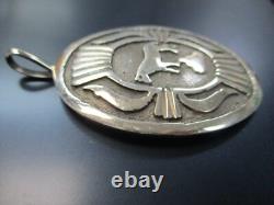 Native American Oval Pendant with HORSE Sterling Silver signed