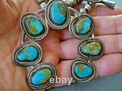 Native American Pilot Mountain Turquoise Sterling Silver Squash Blossom Necklace