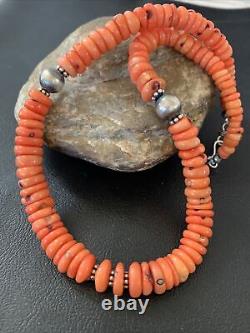Native American Pink Coral Navajo Sterling Silver Bead 18 Necklace 01951