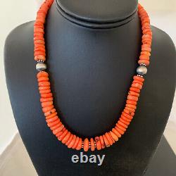 Native American Pink Coral Navajo Sterling Silver Bead 18 Necklace 01951