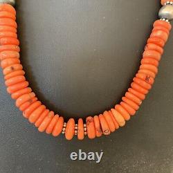 Native American Pink Coral Navajo Sterling Silver Bead 18 Necklace 01951